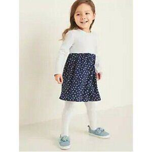 Fit & Flare Long Sleeve Heather Gray/Navy Dots Toddler Girl Dress Size 2T- NWT